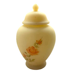 Vintage Fenton Custard Lidded Ginger Jar Handpainted Flowers